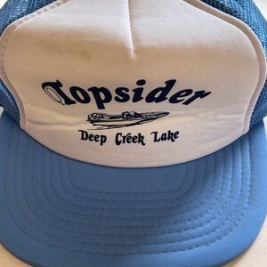 Vintage White & Blue Topsider Deep Creek Md Snapback Trucker Hat Local Business